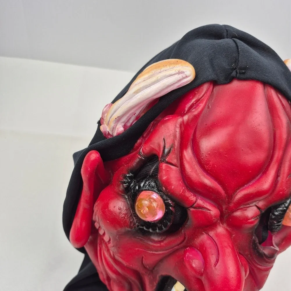 Vtg 90s Halloween Devil Demon‎ Mask Light Up Eyes Works Latex Hood Battery Op